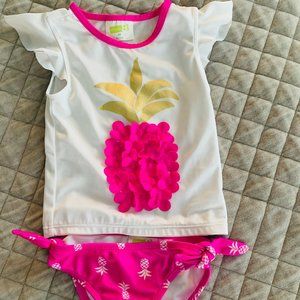 Little Girls Floral Appliqué Two-Piece Swimsuit